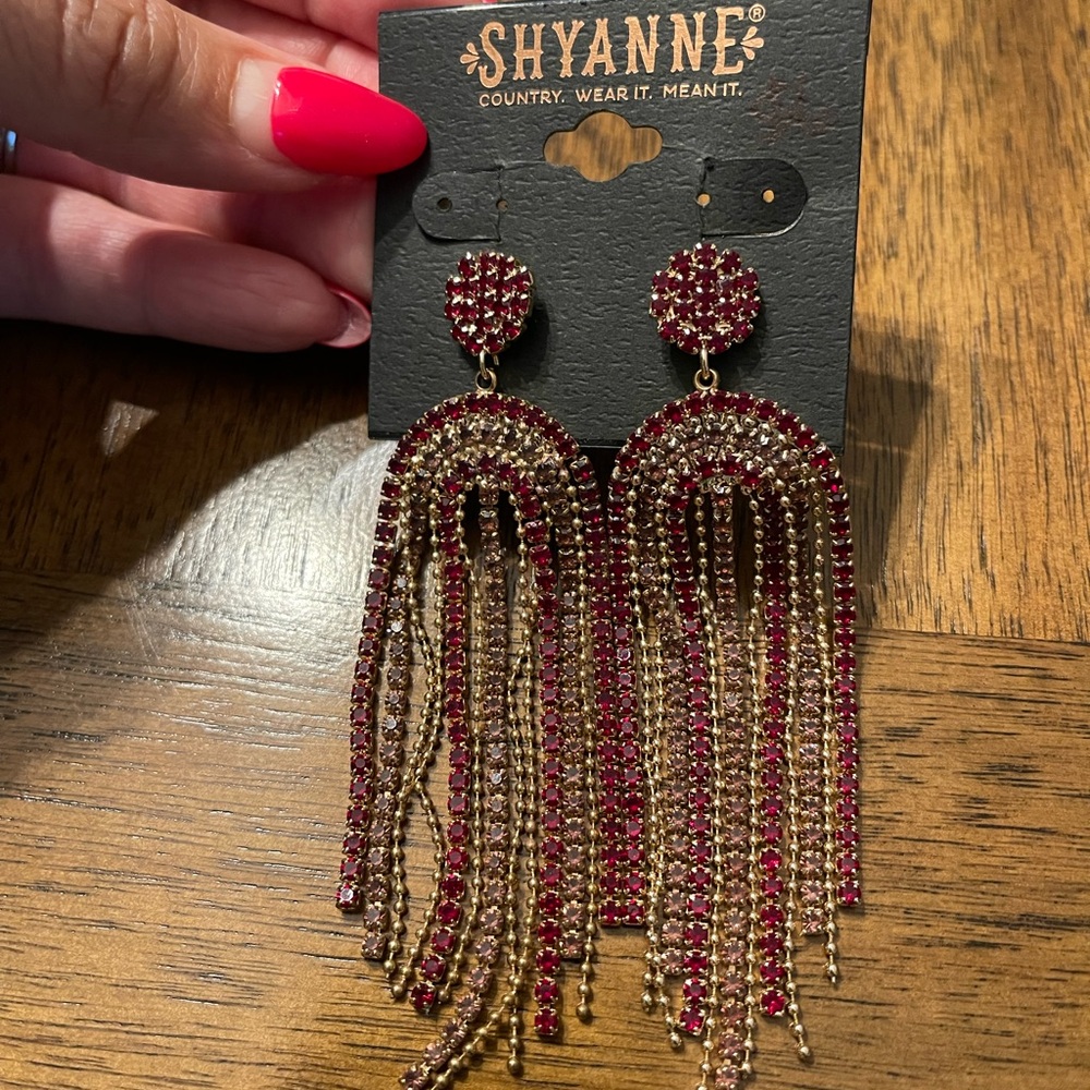 Shyanne Burgundy and Gold Dangle Earrings